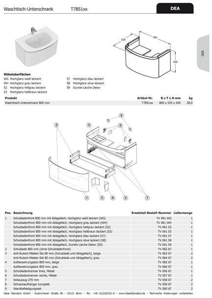 Ideal Standard Ablagebox Dea für Waschtischunterschrank 800 mm – TV06567