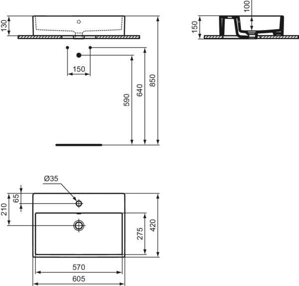 Ideal Standard i.life B Aufsatzwaschtisch 605x420x145 mm Weiß, 1 Hahnloch, mit Überlauf