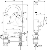 Ideal Standard Ceraplan Waschtischarmatur H200 mit Ablaufgarnitur, Ausladung 145 mm, Chrom