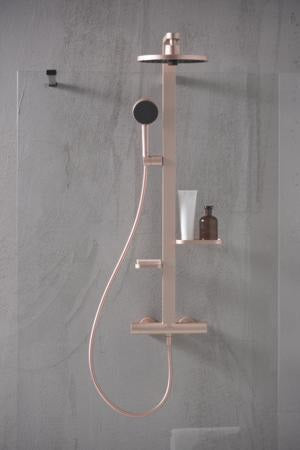 Ideal Standard Duschsystem Ceratherm Alu+ mit Thermostat, Kopf- und Handbrause, 2 Ablagen, Silber