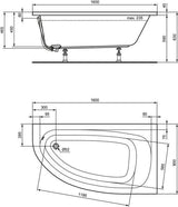 Ideal Standard Raumspar-Badewanne Hotline Neu 1600x900x465 mm, asymmetrisch rechts, Weiß