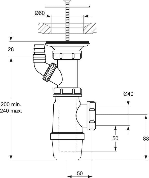 Ideal Standard Überlauf mit Siphon Chrom – Ersatzteil für Spüle und Waschbecken