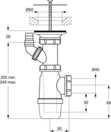 Ideal Standard Überlauf mit Siphon Chrom – Ersatzteil für Spüle und Waschbecken
