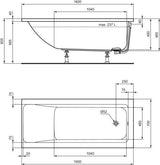 Ideal Standard Körperform-Badewanne Connect Air 1600x700x475 mm Weiß – Einbauwanne mit Rückenschräge