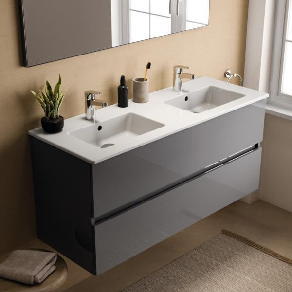 Ideal Standard Möbeldoppelwaschtisch Eurovit 1210x455mm Weiß – 2 Waschplätze, je 1 Hahnloch, mit Überlauf