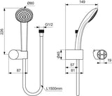 Ideal Standard Idealrain Handbrause-Set: 1-Funktion, 80 mm Chrom, mit Schlauch & Halterung