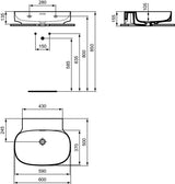 Ideal Standard Waschtisch Linda-X 600x500x135mm Weiß ohne Hahnloch mit Überlauf
