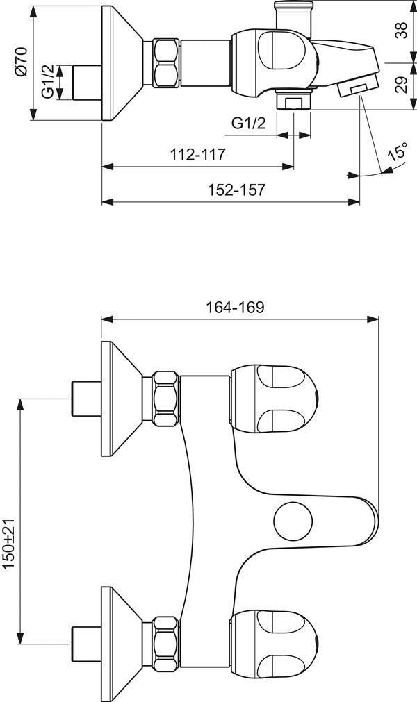 IDEAL STANDARD Alpha Badearmatur Zweigriff Chrom 153 mm Ausladung – Wandmontage