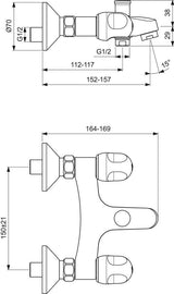 IDEAL STANDARD Alpha Badearmatur Zweigriff Chrom 153 mm Ausladung – Wandmontage