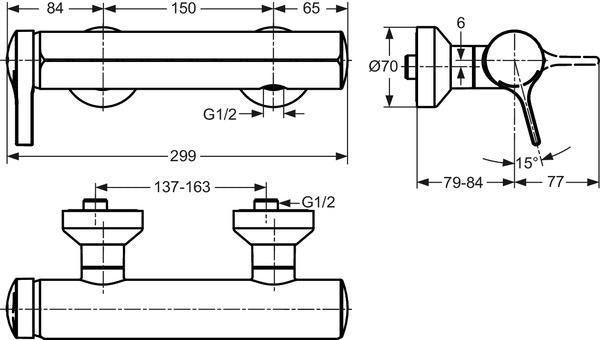 IDEAL STANDARD Melange Brausearmatur Aufputz Wandmontage Chrom 79-84mm
