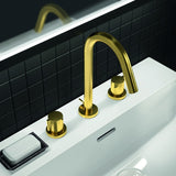 Ideal Standard Joy 3-Loch Waschtischarmatur in Brushed Gold mit Ablaufgarnitur, 127 mm Ausladung
