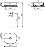 Ideal Standard Aufsatzwaschtisch Linda-X 450x380x130 mm Weiß – Keramik ohne Hahnloch, mit Überlauf