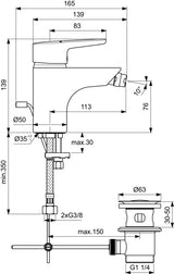 IDEAL STANDARD Connect Blue Bidetarmatur Einhandhebelmischer mit Ablaufgarnitur Chrom