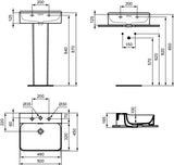IDEAL STANDARD Waschtisch Conca 500x450x165 mm, 3 Hahnlöcher, mit Überlauf, Weiß