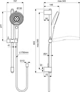 Ideal Standard Idealrain Solos Brausekombination 603 mm mit Handbrause und Schlauch – Silver Storm