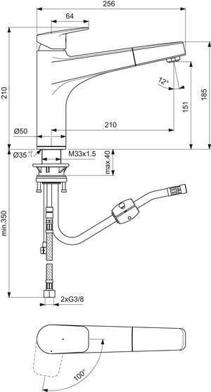IDEAL STANDARD Ceraplan Küchenarmatur mit Handbrause, ausziehbar, 210 mm Auslauf, Chrom