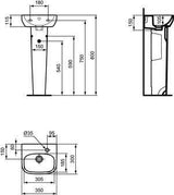 Ideal Standard i.life A Handwaschbecken 350x300x115mm Weiß, 1 Hahnloch rechts, mit Überlauf
