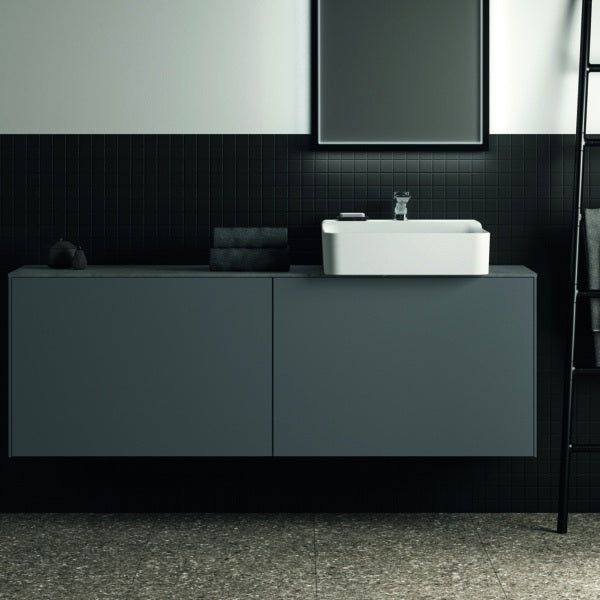 Ideal Standard Waschtischplatte Conca aus Keramik 1587x373x6 mm in Marmor Noir Desir