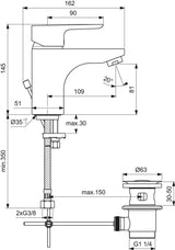 Ideal Standard Ceraplan III Einhebel-Waschtischarmatur 145 mm chrom mit Temperaturbegrenzung