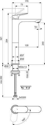 Ideal Standard Ceralife O Waschtisch-Einhandhebelmischer mit Kaltstart-Funktion, Chrom
