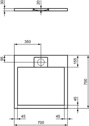 Ideal Standard Ultra Flat S i.life Quadrat-Brausewanne 700x700x30 mm Carraraweiß – Mineralguss mit Rutschhemmung