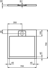 Ideal Standard Ultra Flat S i.life Quadrat-Brausewanne 700x700x30 mm Carraraweiß – Mineralguss mit Rutschhemmung