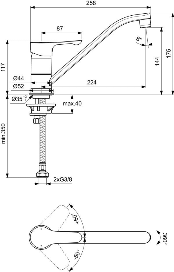 Ideal Standard Alpha Küchenarmatur, chrom, 224 mm Ausladung, schwenkbar