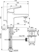 Ideal Standard Ceraplan Waschtischarmatur mit Ablaufgarnitur, 104 mm Ausladung, Chrom