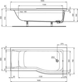 Ideal Standard Raumspar-Badewanne Connect Air, links, 1695x795x390 mm, Weiß – Kombi-Badewanne mit Fußablauf