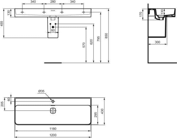 Ideal Standard Waschtisch Strada II 1200 mm, 1 Hahnloch, mit Überlauf, Weiß