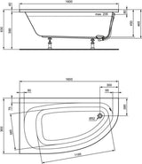 Ideal Standard Raumspar-Badewanne Hotline Neu 1600x900x465 mm, asymmetrisch rechts, Weiß