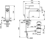 Ideal Standard Edge Bidetarmatur Chrom 115 mm mit Ablaufgarnitur und Keramikkartusche