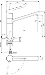 IDEAL STANDARD Ceraflex Küchenarmatur mit Klinikhebel und hohem Rohrauslauf, 222 mm Ausladung, Chrom