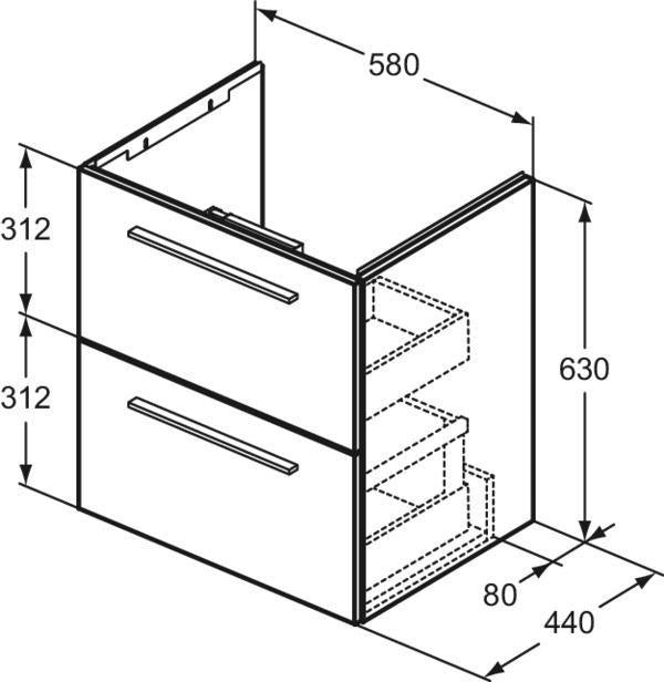 Ideal Standard i.life A Waschtischunterschrank 580 mm, 2 Auszüge, Weiß matt