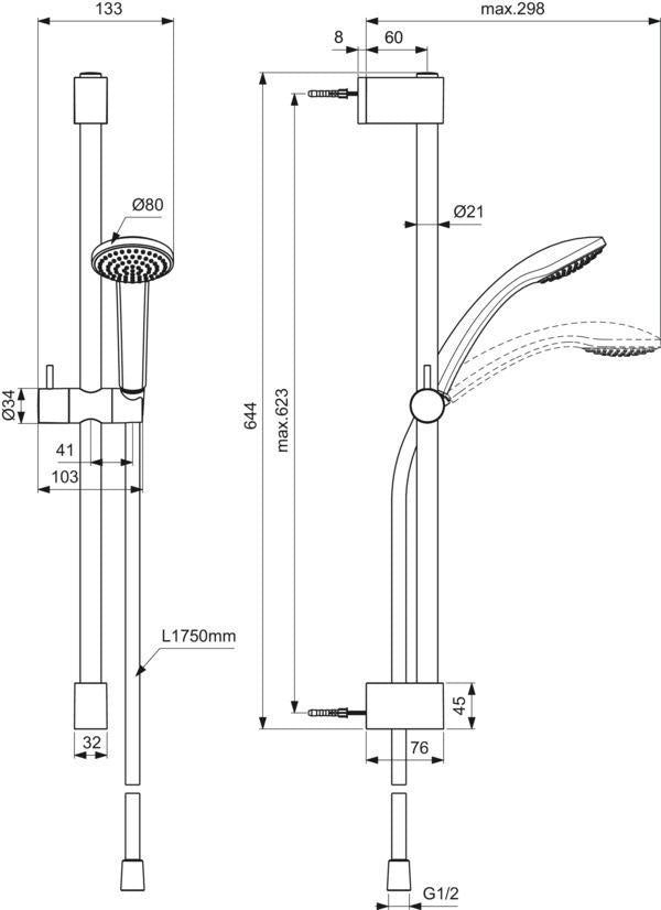 IDEAL STANDARD Idealrain Brausekombination 600 mm Chrom mit Handbrause und Schlauch