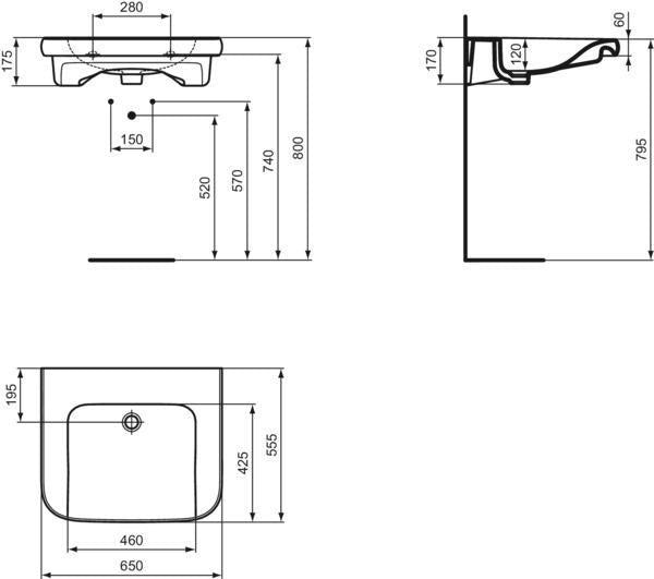 Ideal Standard Contour 21+ Waschtisch 545 mm Weiß SmartGuard+ ohne Hahnloch & Überlauf