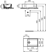 Ideal Standard Handwaschbecken Extra 450x250x150mm Weiß, ohne Hahnloch, mit Überlauf, Ablage links