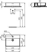 IDEAL STANDARD Aufsatzwaschtisch Extra 500x400mm Weiß mit 1 Hahnloch und Überlauf