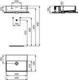 Ideal Standard Handwaschbecken Extra 450x350x150mm geschliffen Weiß ohne Hahnloch mit Überlauf