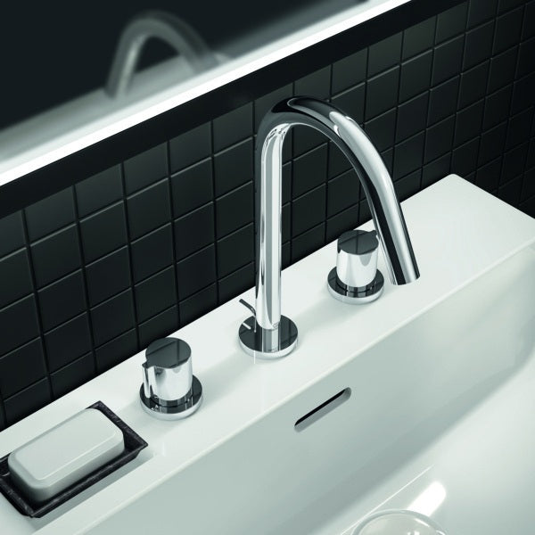 Ideal Standard Joy 3-Loch Waschtischarmatur in Brushed Gold mit Ablaufgarnitur, 127 mm Ausladung