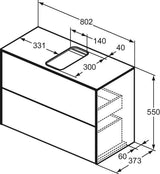 Ideal Standard Conca Waschtischunterschrank Eiche hell 802 mm – 2 Auszüge, Push-Open, wandhängend