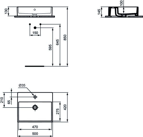 Ideal Standard i.life B Aufsatzwaschtisch 605x420x145 mm Weiß, 1 Hahnloch, mit Überlauf