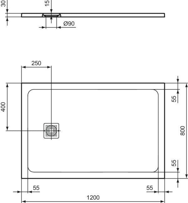 Ideal Standard Ultra Flat S+ Rechteck-Brausewanne 1200x800mm Mineralguss Weiß Matt