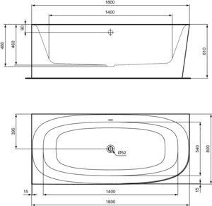 IDEAL STANDARD D-Form-Badewanne Dea 1800x800x610mm Weiß, links, mit Ablauf