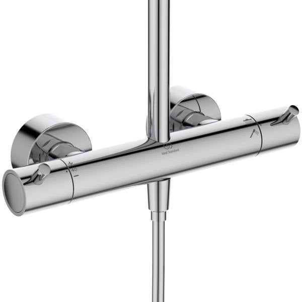 Ideal Standard Ceratherm T125 Duschsystem mit Badethermostat, Pin-Griffen und 300 mm Regenbrause in Chrom