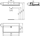 Ideal Standard Extra Aufsatzwaschtisch 815 mm, geschliffen weiß, ohne Hahnloch, mit Überlauf
