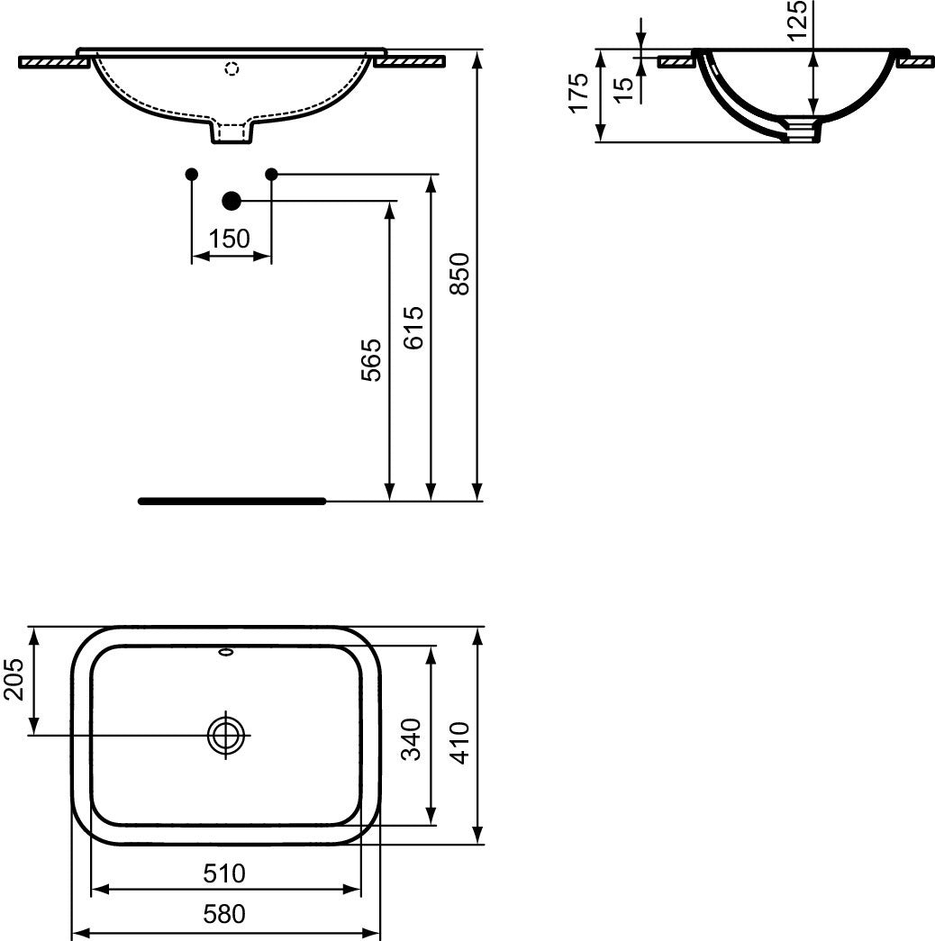 Ideal Standard Connect Einbauwaschtisch 580x410mm Weiß mit Überlauf und Ideal Plus Beschichtung