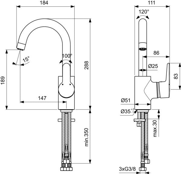 Ideal Standard Connect Blue Waschtischarmatur, ND, hoher Auslauf, 146 mm, Chrom, ohne Ablaufgarnitur