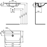 Ideal Standard Möbelwaschtisch Connect Air 640x460x165mm 1 Hahnloch mit Überlauf Weiß