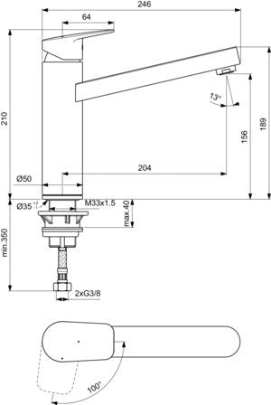 Ideal Standard Ceraplan Küchenarmatur mit 204 mm Rohrauslauf, BlueStart, Chrom